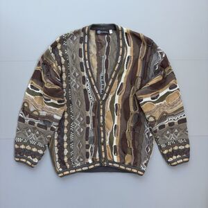 Vintage Tundra Canada Sweater Cardigan Men Large 3D Knit Colorful 90s Y2K Cosby